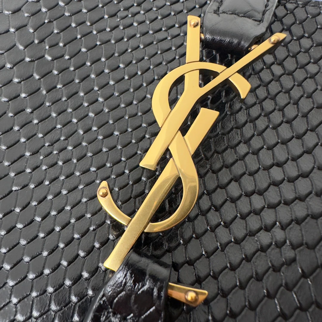 Кожаная сумка через плечо YSL-le-5-a-7, змеиный принт, черная.