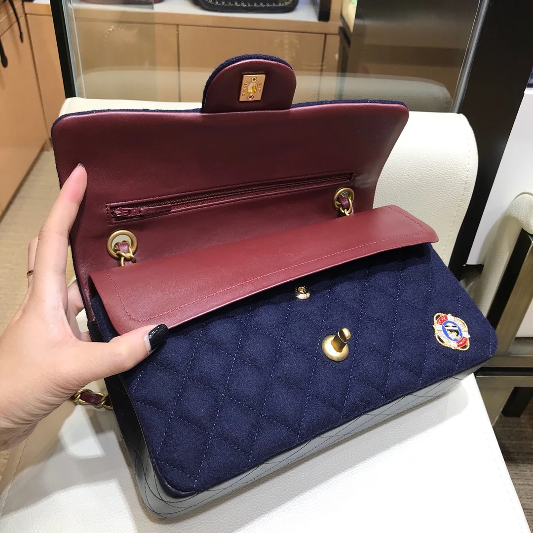 Chanel - Декоративный значок в морском стиле - Сумка CF - Синяя - 25 см