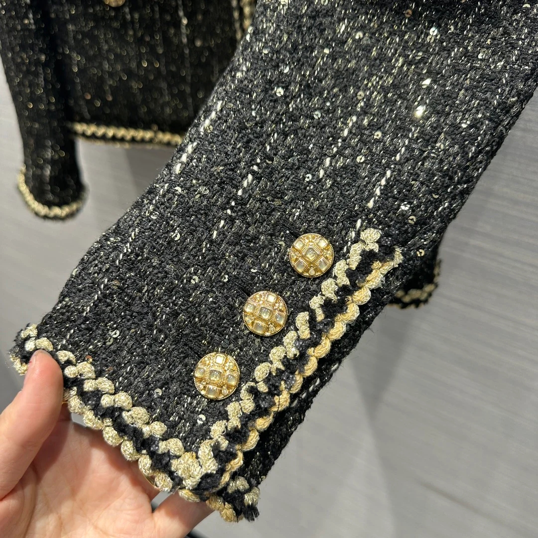 Chanel 2403 - Starry Night Heavy Metallic Two-Tone Hand-Wave Strap Black and Gold Jacket
