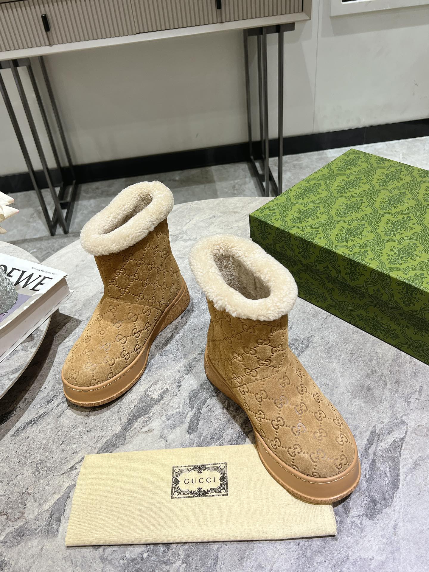 Шерстяные зимние сапоги Gucci 2024 - Кофейно-коричневый