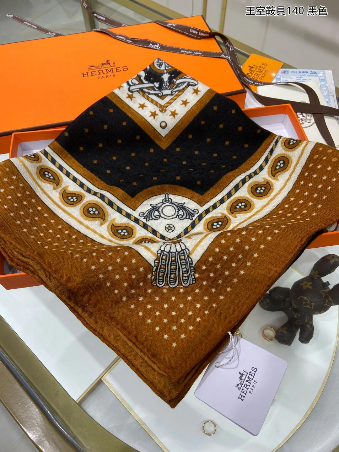 Королевский седельный шарф Hermes - 140 см - 70% кашемир - 30% шелк