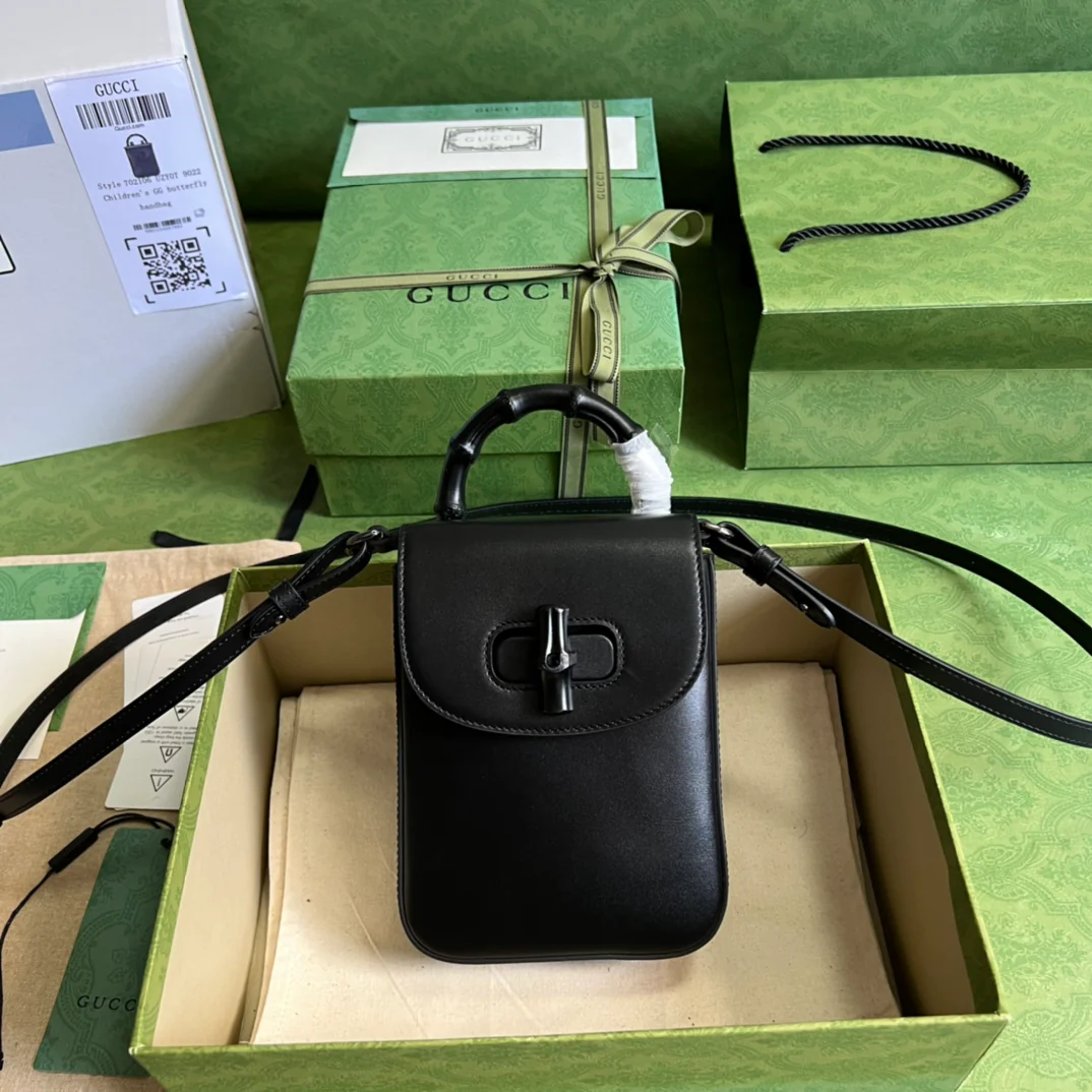 Сумка Gucci из бамбука - 14x16x4 см - Черная