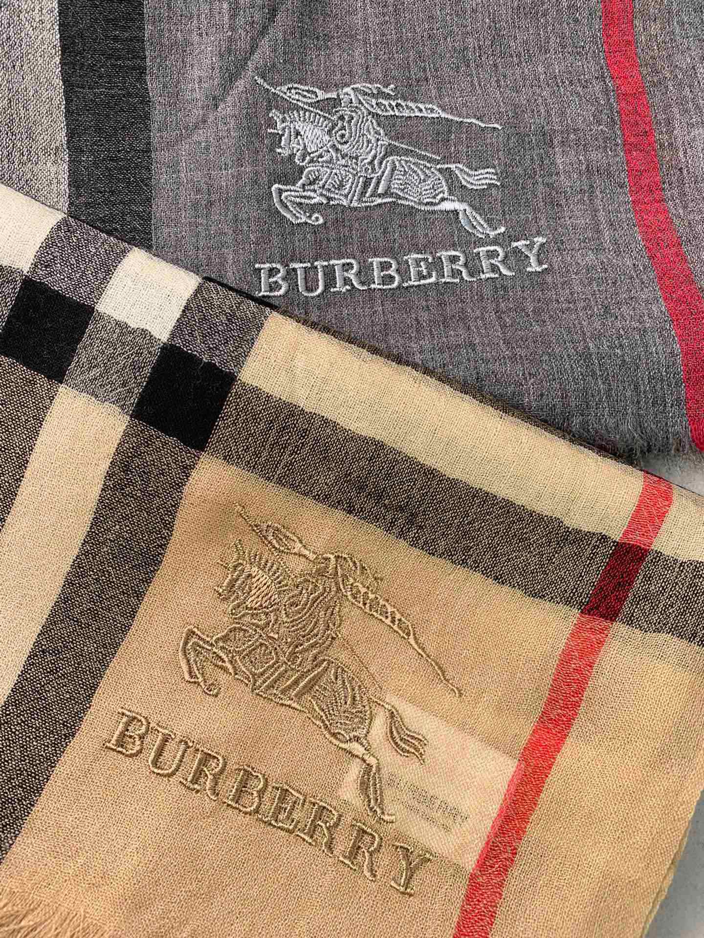 Кашемировый клетчатый шарф Burberry - Aquatic Cashmere, ультратонкий, 300 нитей - серый