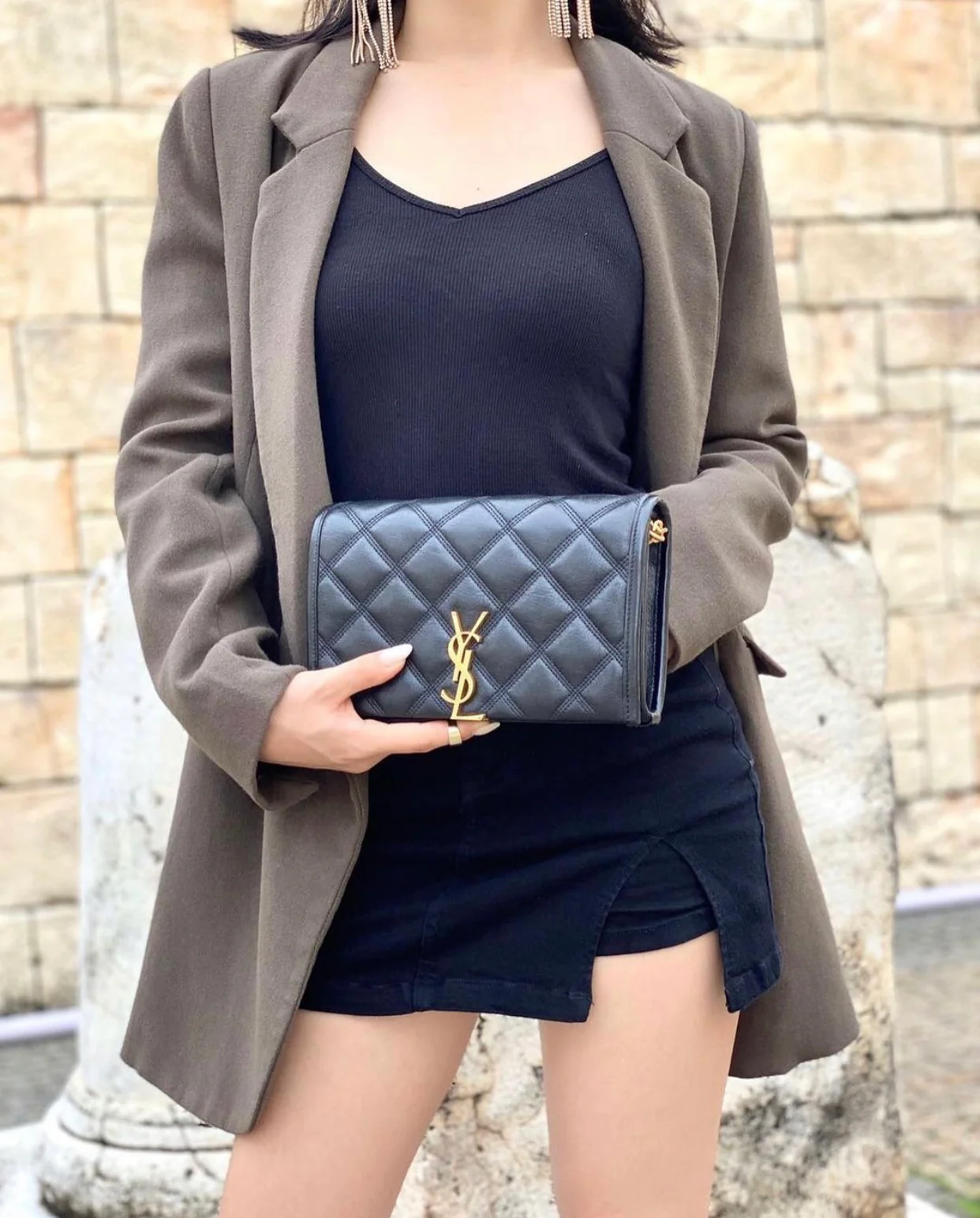 Сумка YSL-Becky из овечьей кожи с ромбовидной стёжкой и цепочкой - 1 шт.