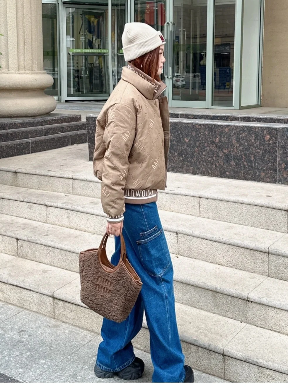 Сумка-тоут Miu Miu Ivy - овечья шерсть - маленькая - коричневая