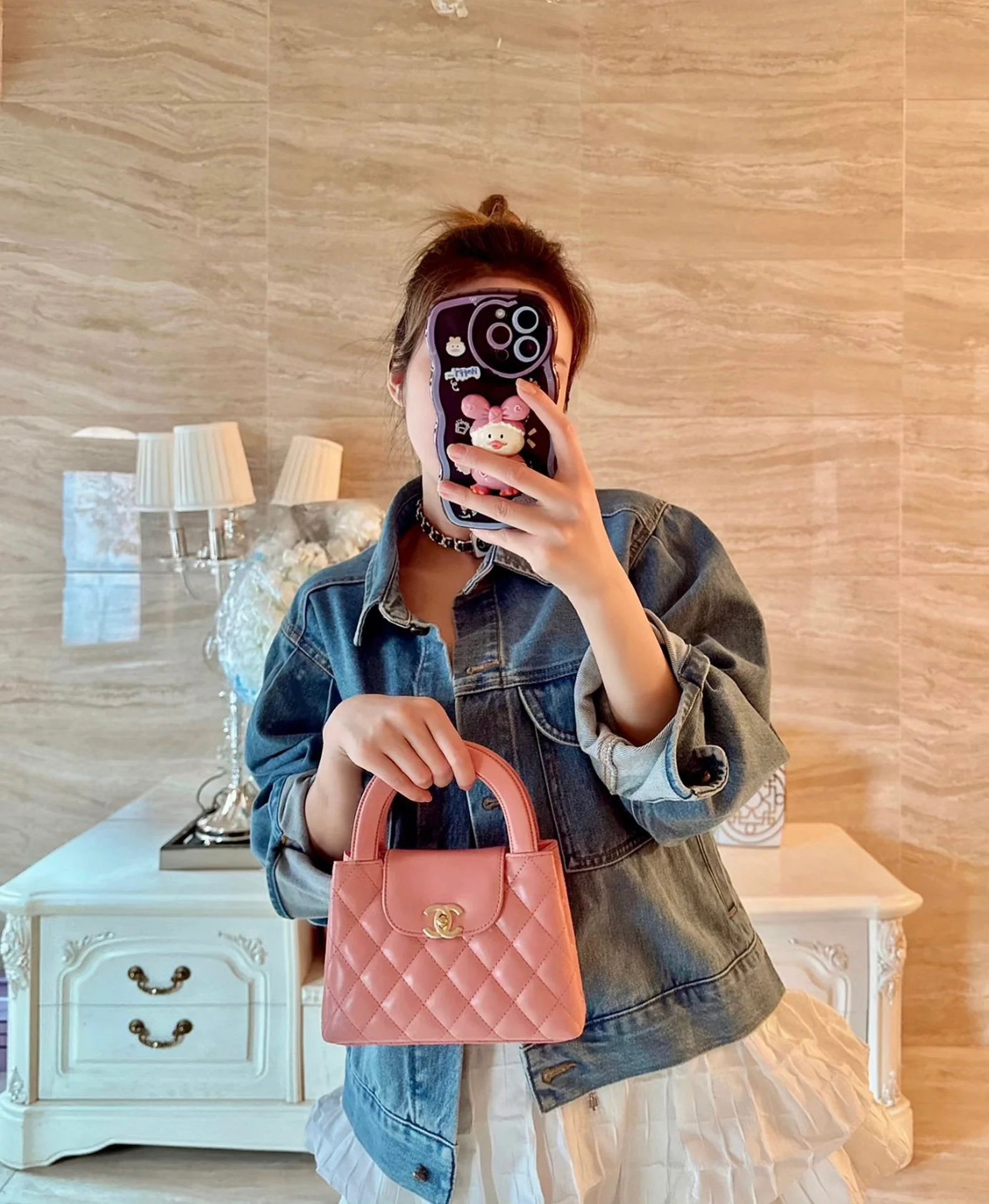 Сумочка Chanel Kelly Chain, большая, кораллово-розовая