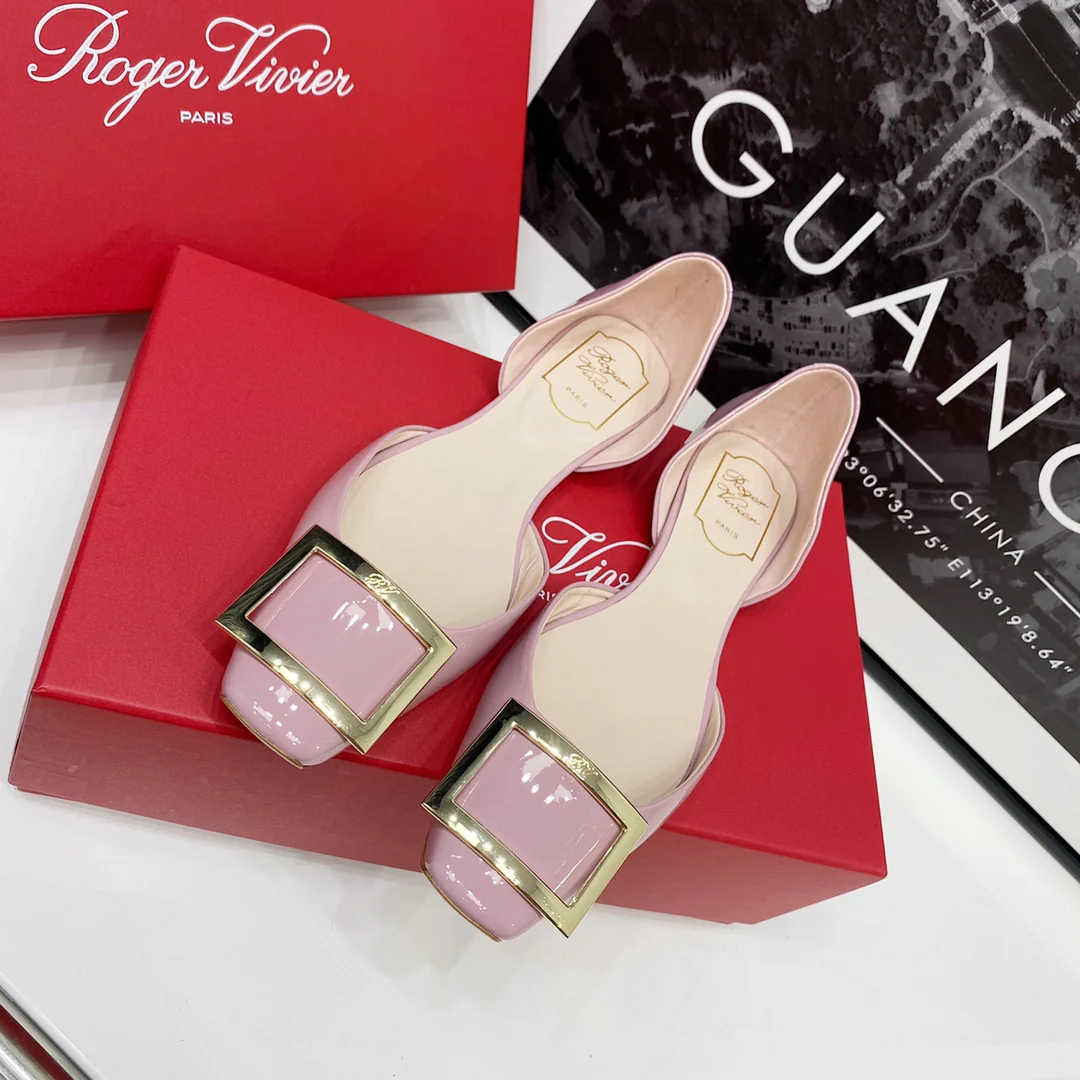 RV-Плоская подошва, полый квадратный носок, розовый и фиолетовый