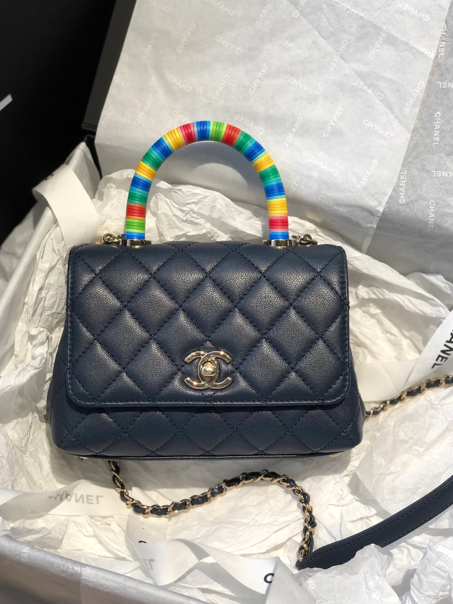 Мини-сумочка Chanel Coco Handle Rainbow Bag - темно-синяя