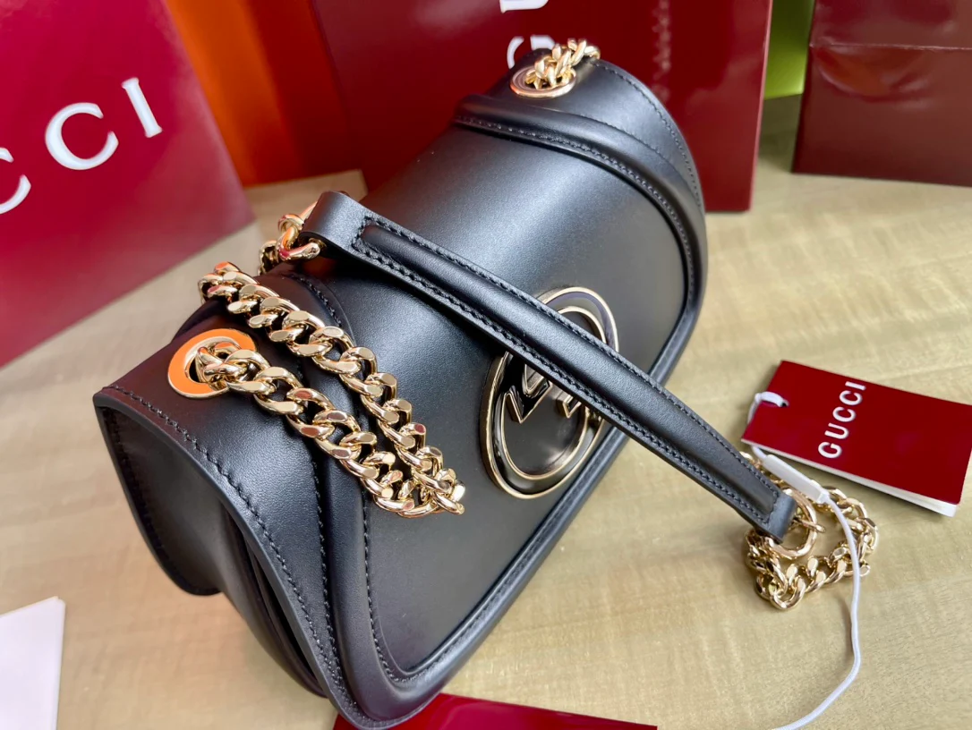 Ремешок на плечо Gucci 2025 из кожи с золотой цепочкой - синий