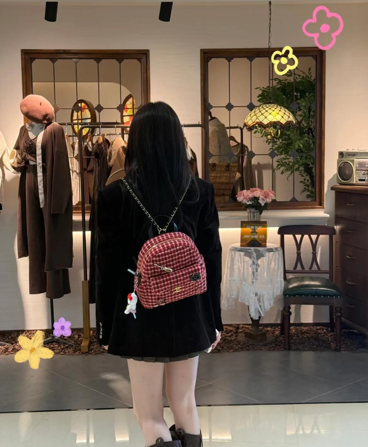 Рюкзак Chanel в клетку ?гусиная лапка? — красный