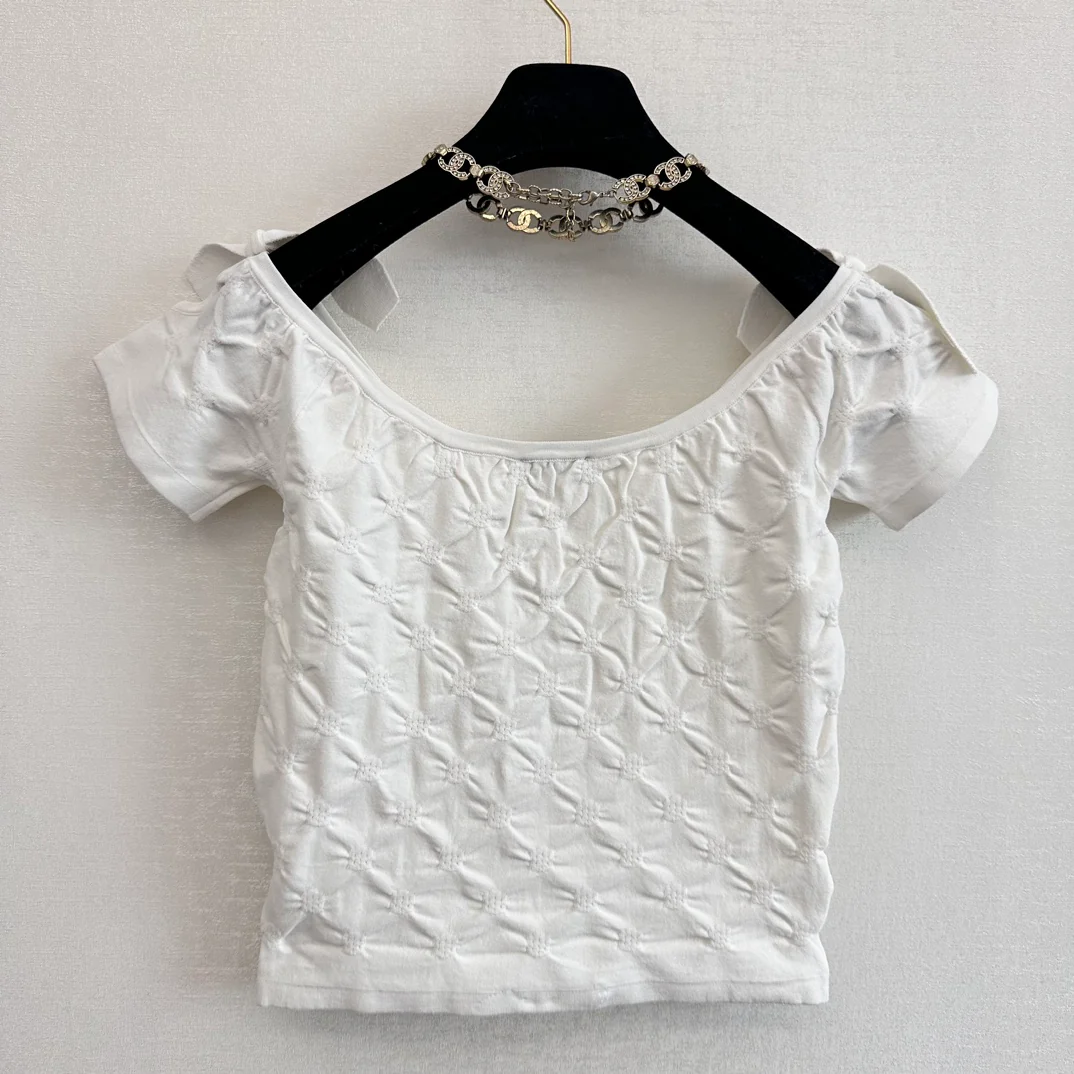 Вязаный топ Chanel 2403 с открытыми плечами - белый