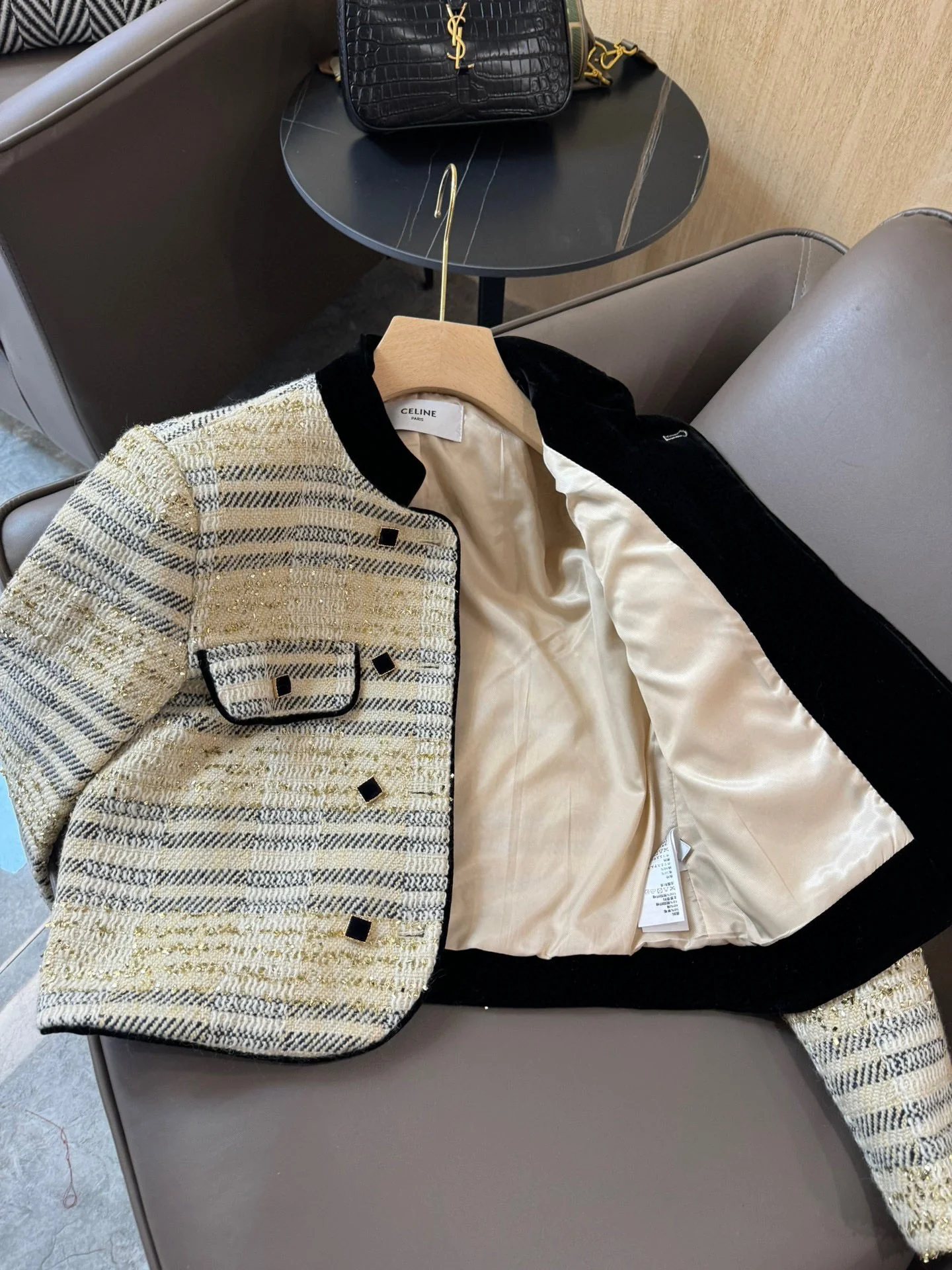 Celine -2403-24ss Новый твидовый приталенный жакет