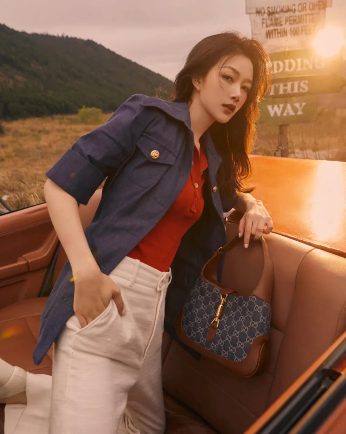 Gucci-经典 Jackie 丹宁牛仔帆布手袋-上身图参考 腋下包