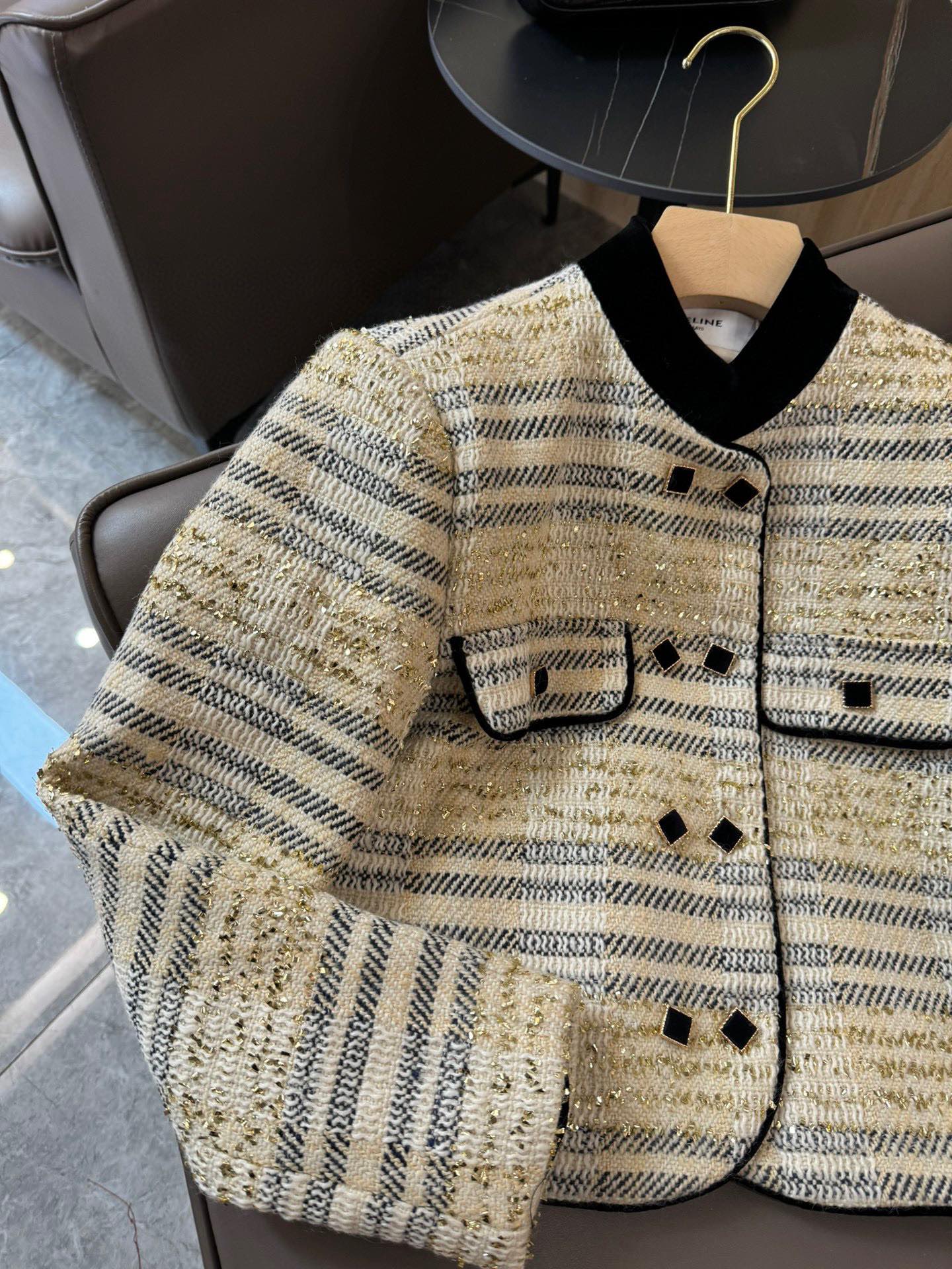 Celine -2403-24ss Новый твидовый приталенный жакет