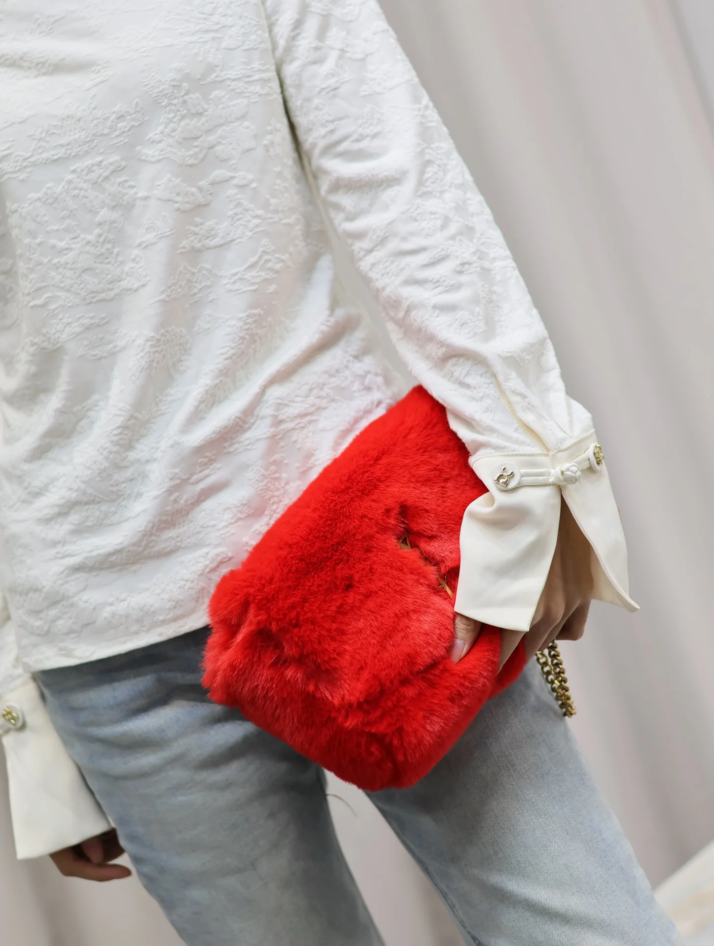 Сумка/наплечная сумка YSL-kate из замши с кроличьим мехом