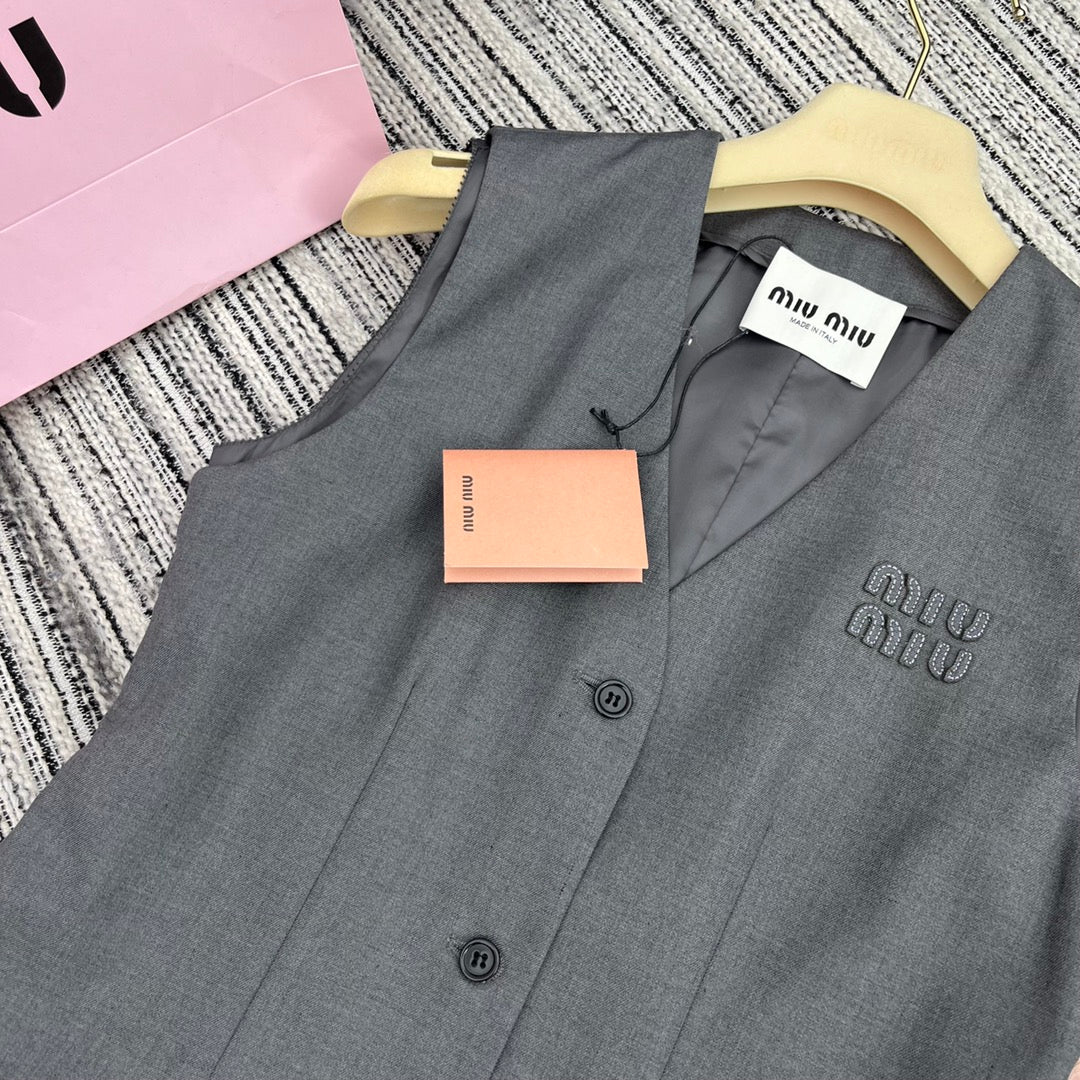 Miu Miu - 2404 - Новое платье-жилет из искусственной ткани, имитирующее жилет - Серый