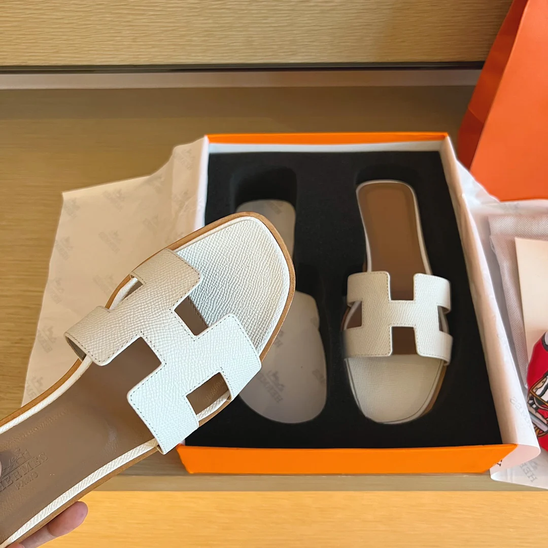 Тапочки Hermes-h на плоской подошве - серия с принтом пальм - 3