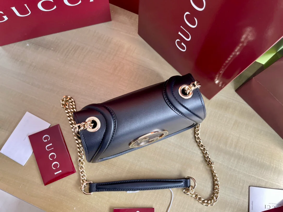 Ремешок на плечо Gucci 2025 из кожи с золотой цепочкой - синий