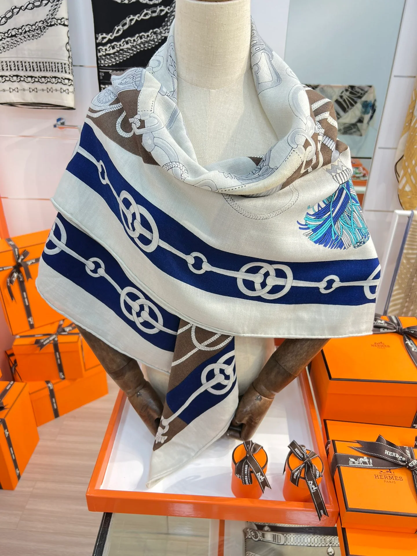 Бархатный шарф Hermes Sabre March - 140 см - 30 - Шелк 70 - Шерсть - 2