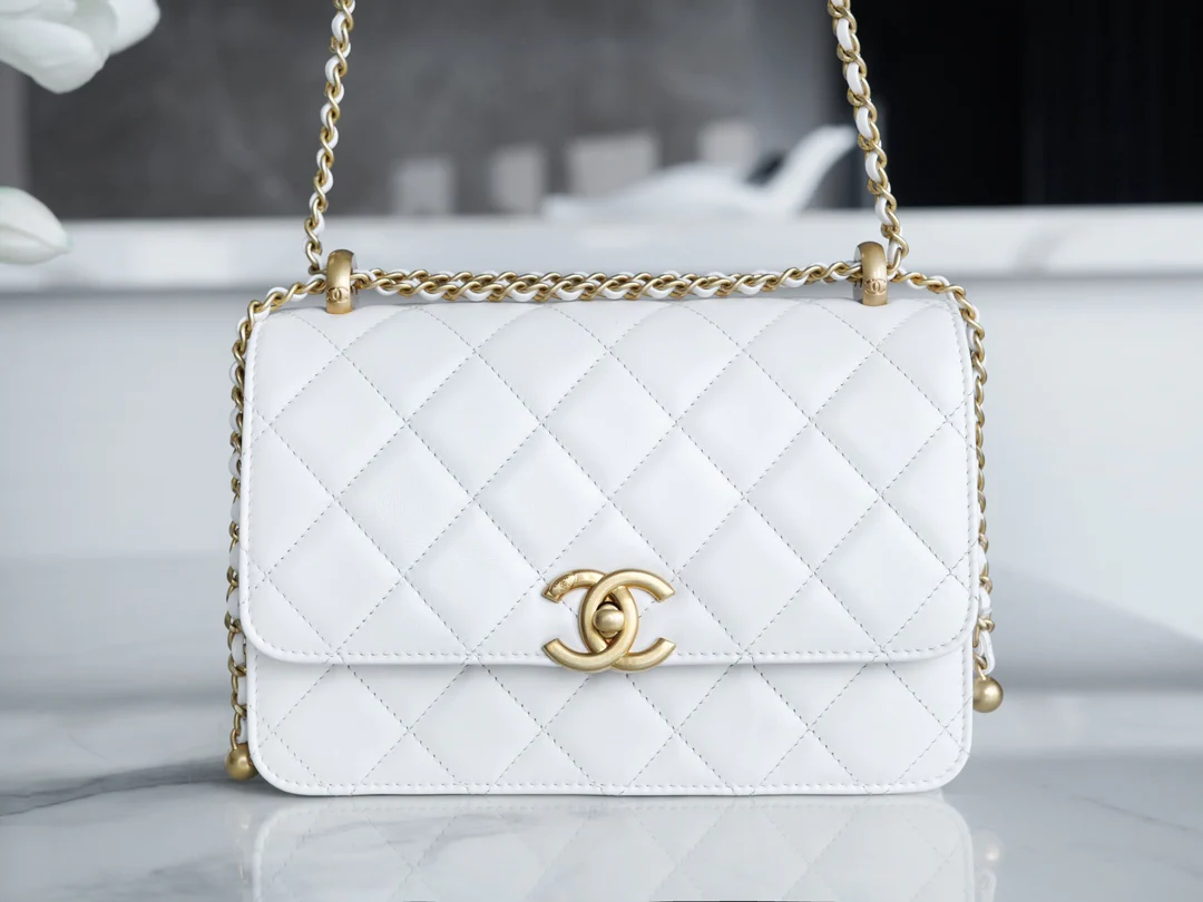 Chanel 24c Double Gold Ball CF Mini 19 White 1