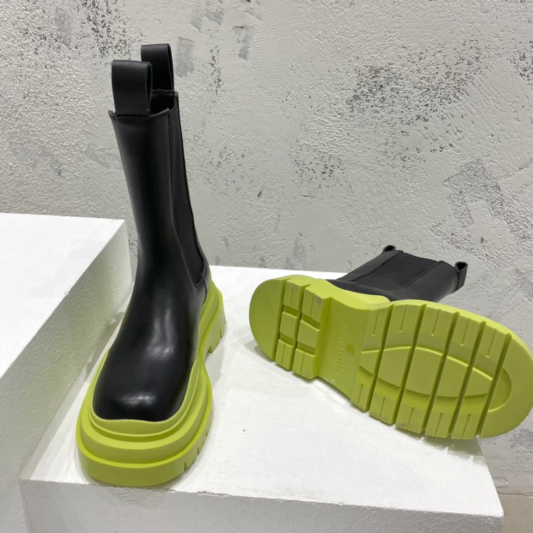 BV-22ss - Британские ретро-сапоги до середины икры - Унисекс - Черные с зеленой подошвой