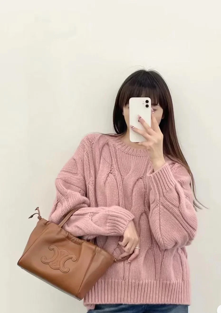 Сумка Celine Cabas Triomphe из гладкой кожи с завязками — коричневая — маленькая