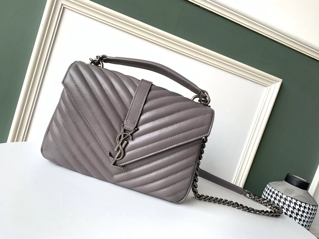 Сумка-мессенджер YSL Mormont - Маленькая - Серая с серебристой фурнитурой