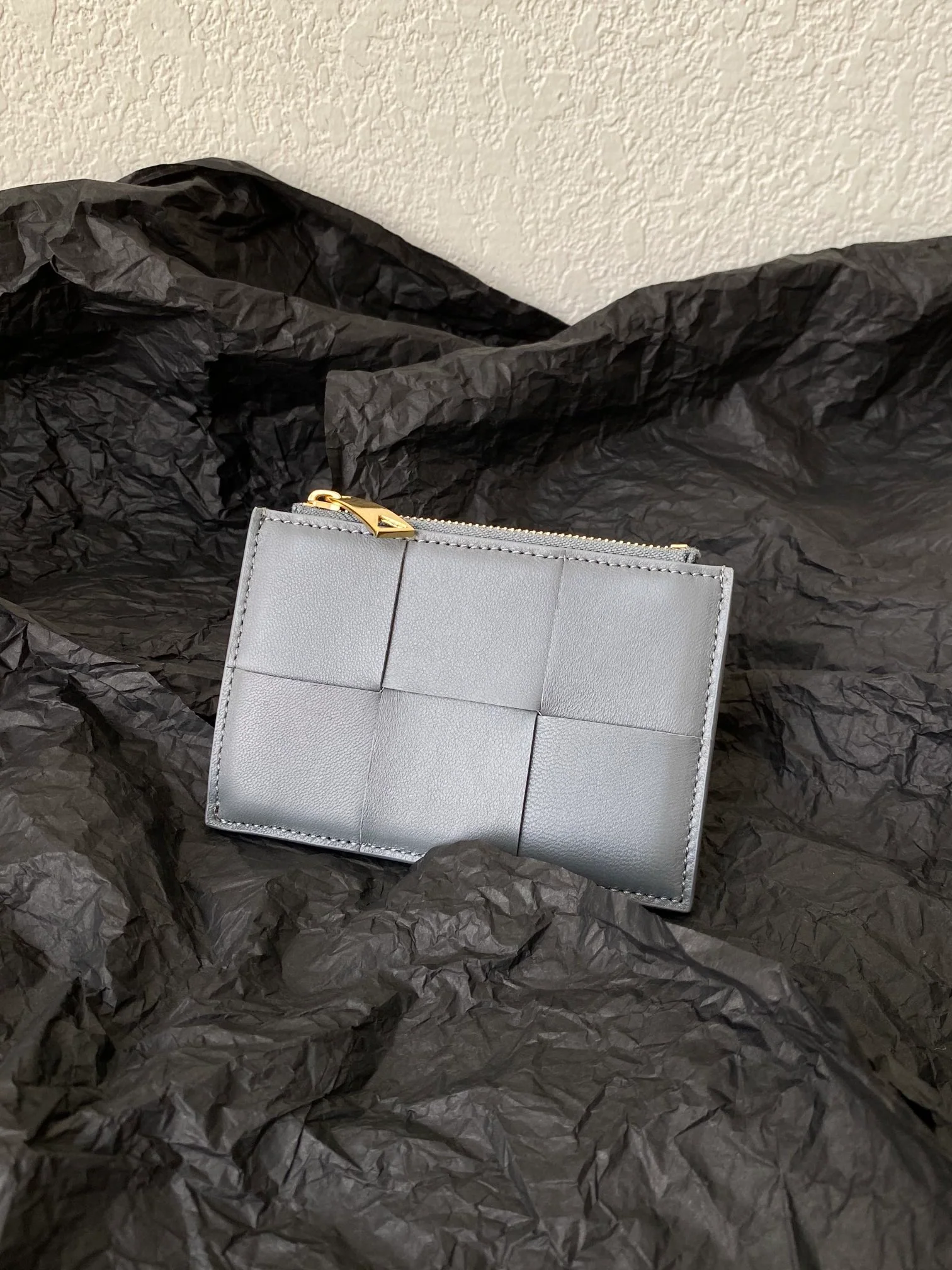 BV-大格子 编织 拉链卡包 零钱包 12x8x0.5cm