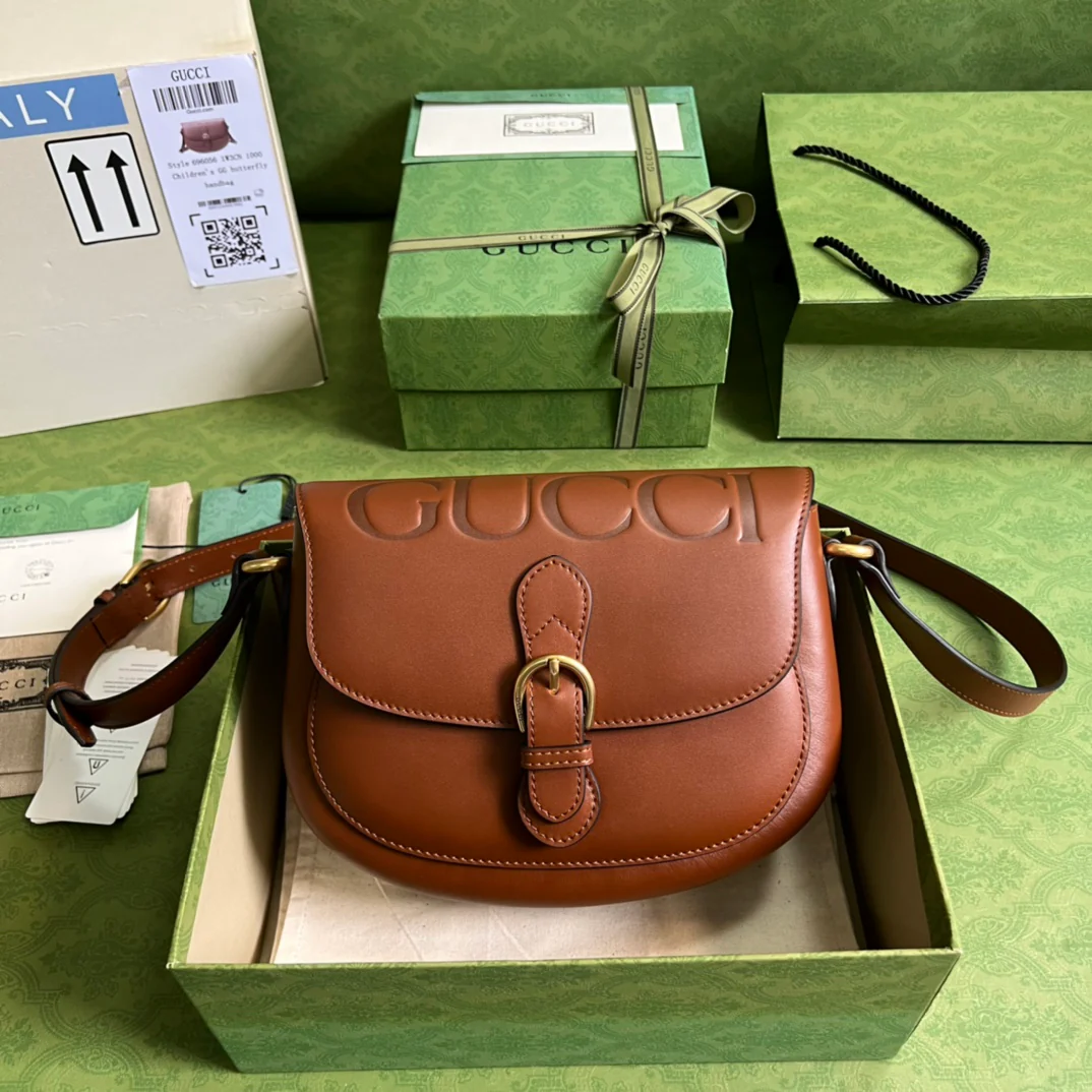 Коричневая кожаная сумка-седло Gucci - 25x19x8 см