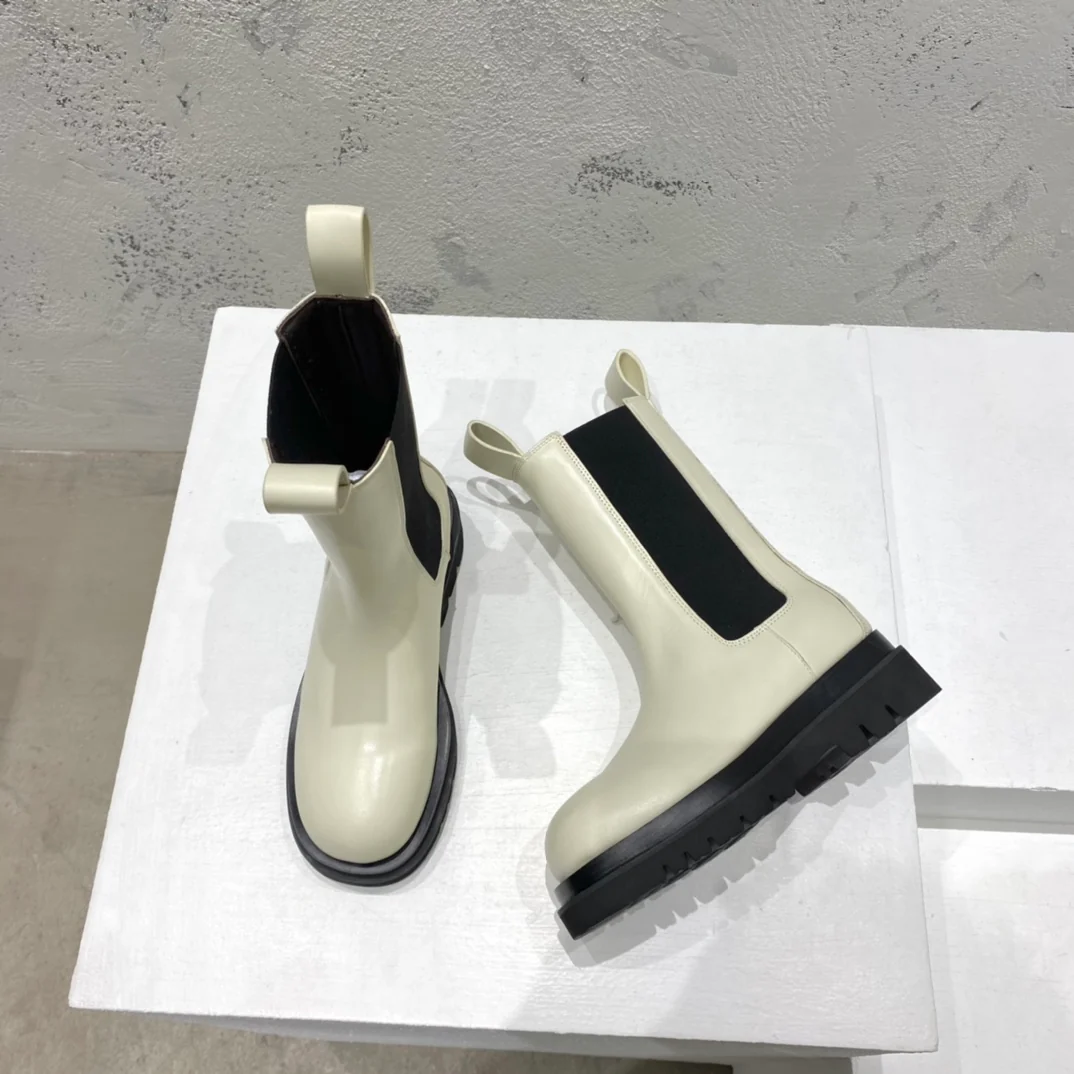 BV-22ss - Британские ретро-сапоги до середины икры - Унисекс - Белые с черной подошвой