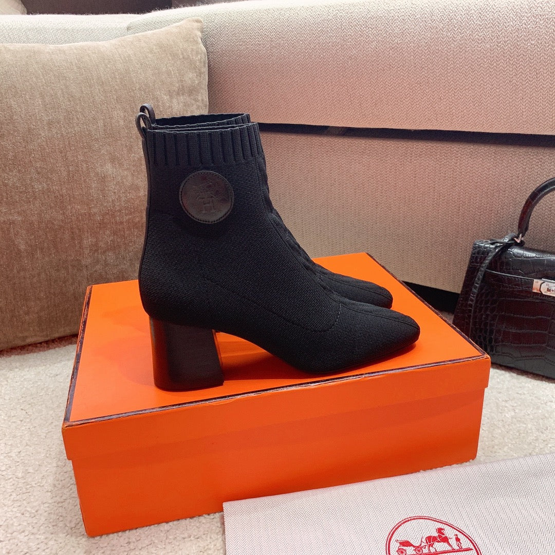 Вязаные эластичные сапоги Hermes-volver - черные