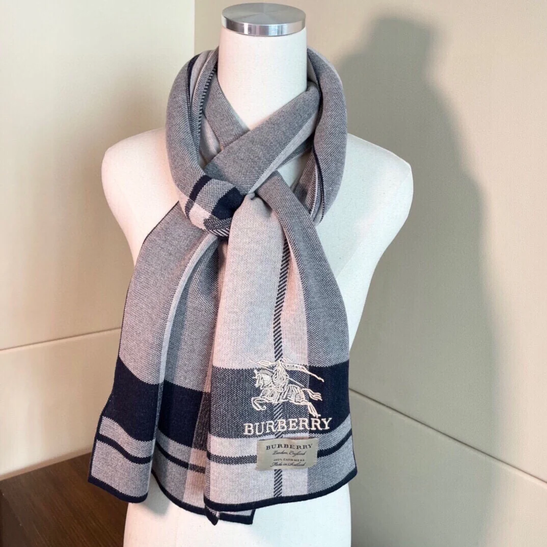 Классический полосатый вязаный шарф Burberry - Размер 32 - 180 см - 100 - Вязаный кашемир - Цвет: кремовый