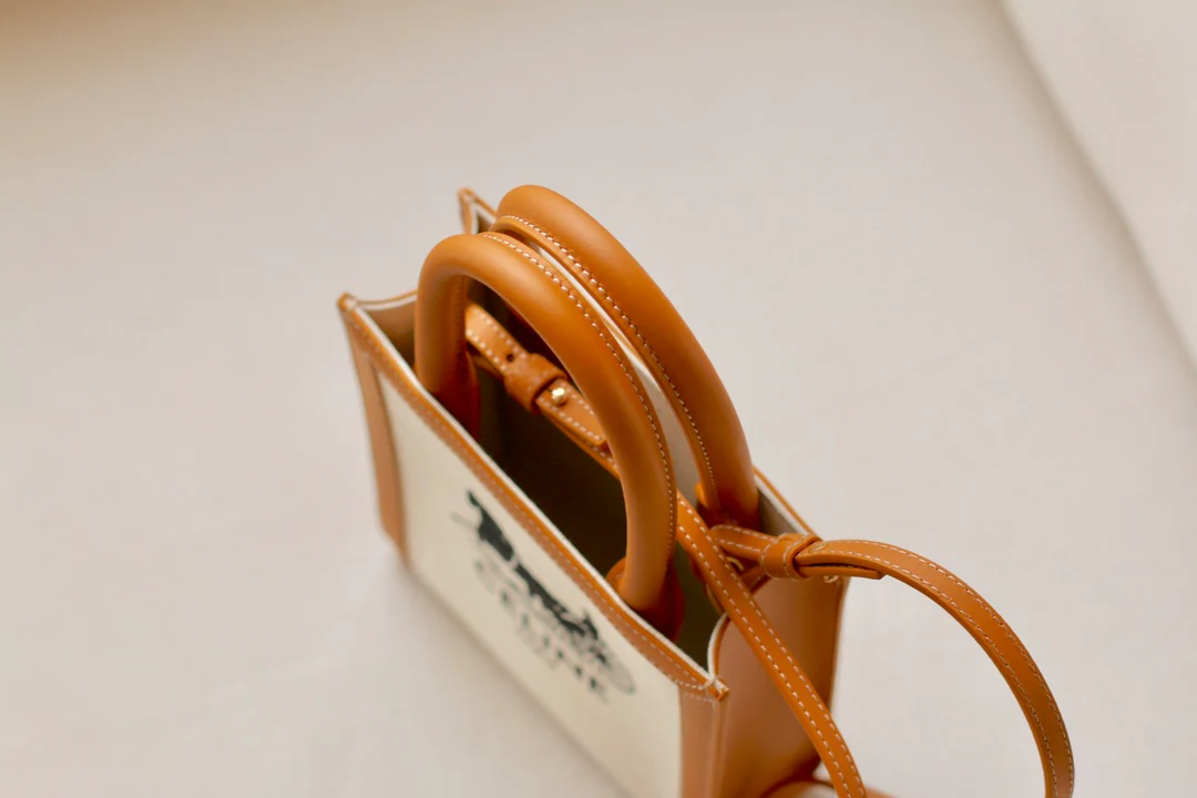 Мини-сумочка Celine Cabas Sulky с принтом из кожи вагю, вертикальная, желто-коричневая ткань.