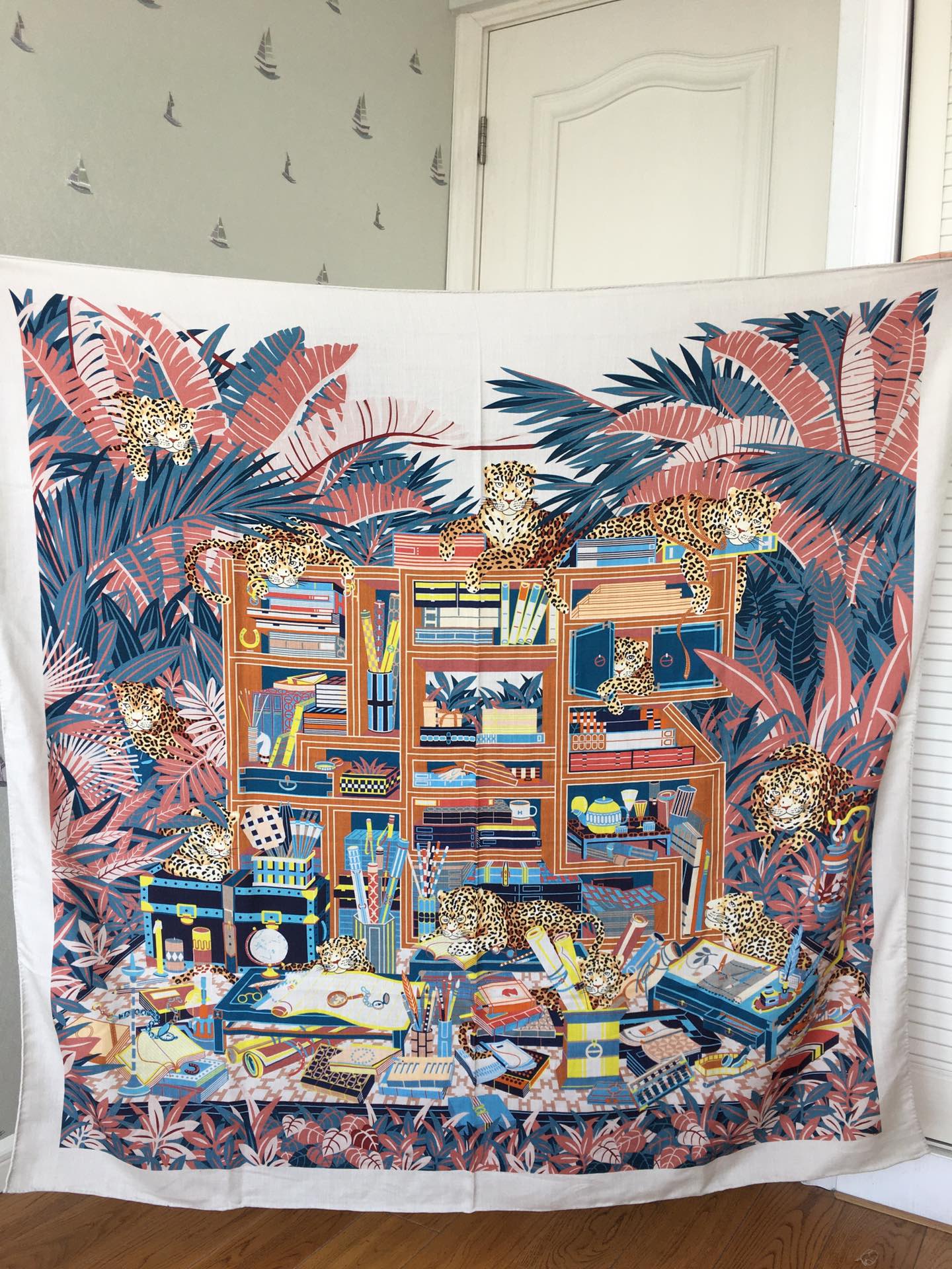 Большой двусторонний шарф Hermes - 136 см - 30 см - Шелк 70 г - Шерсть 12 г