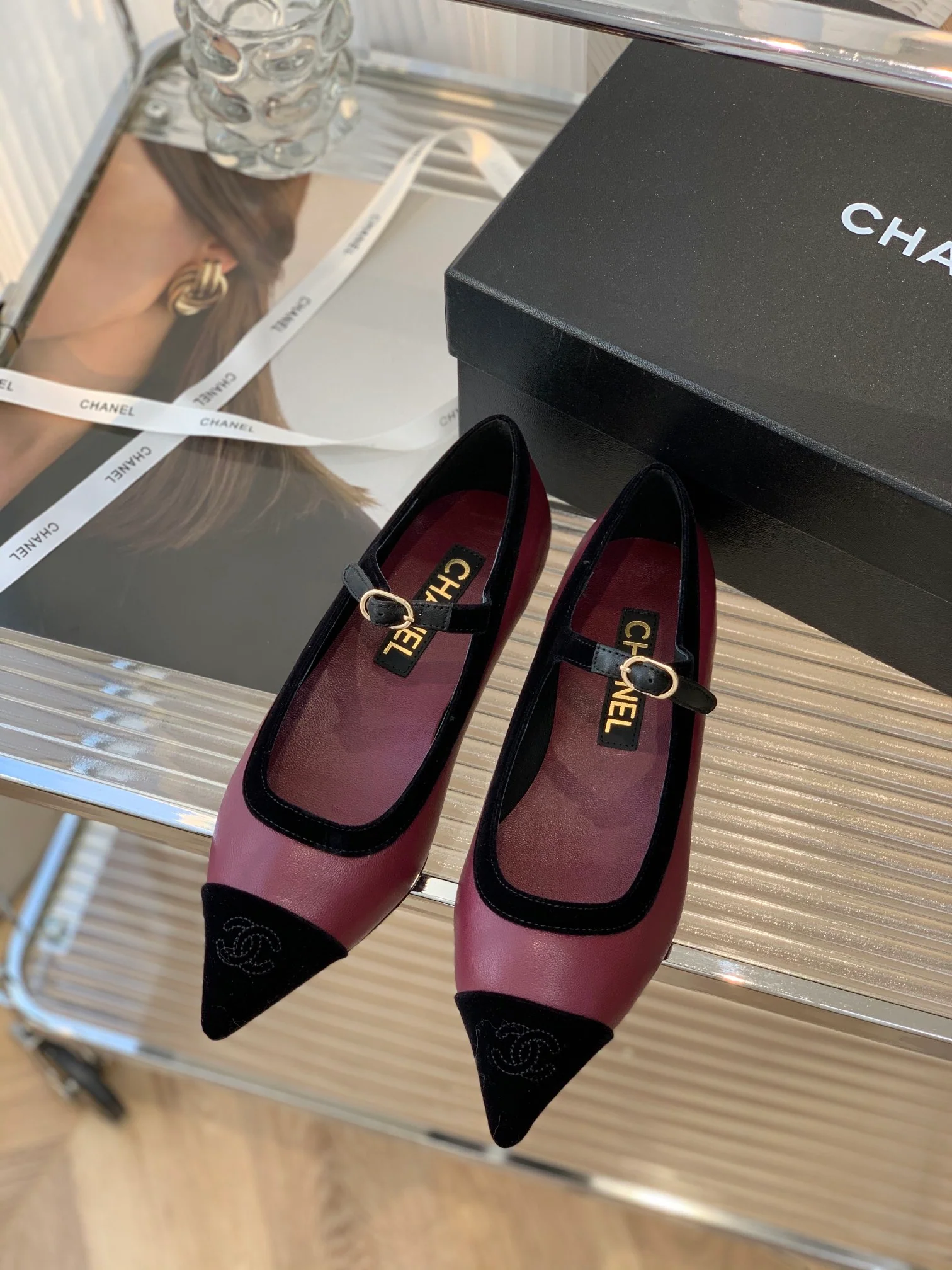 Туфли Мэри Джейн от Chanel - бархат и овечья кожа - фиолетовые