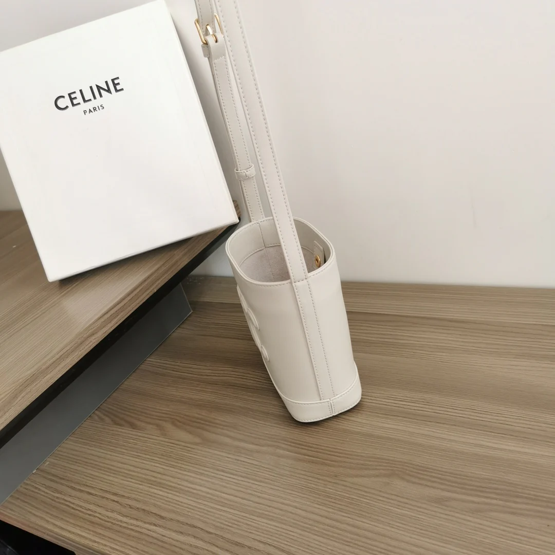 Сумка-ведро Celine с тиснением - Мини - Белая