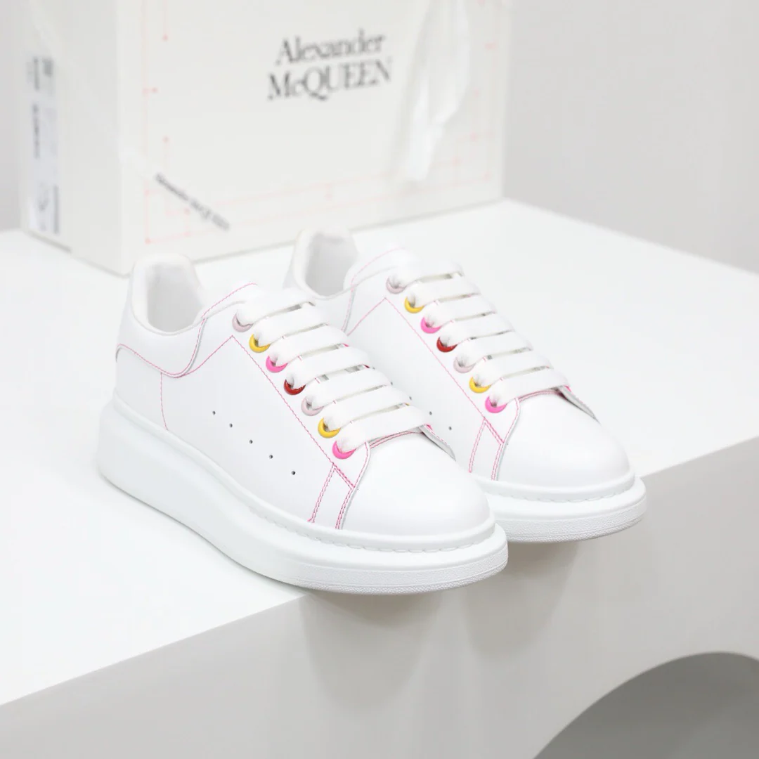 McQueen - Классические белые кроссовки - Розовые полоски