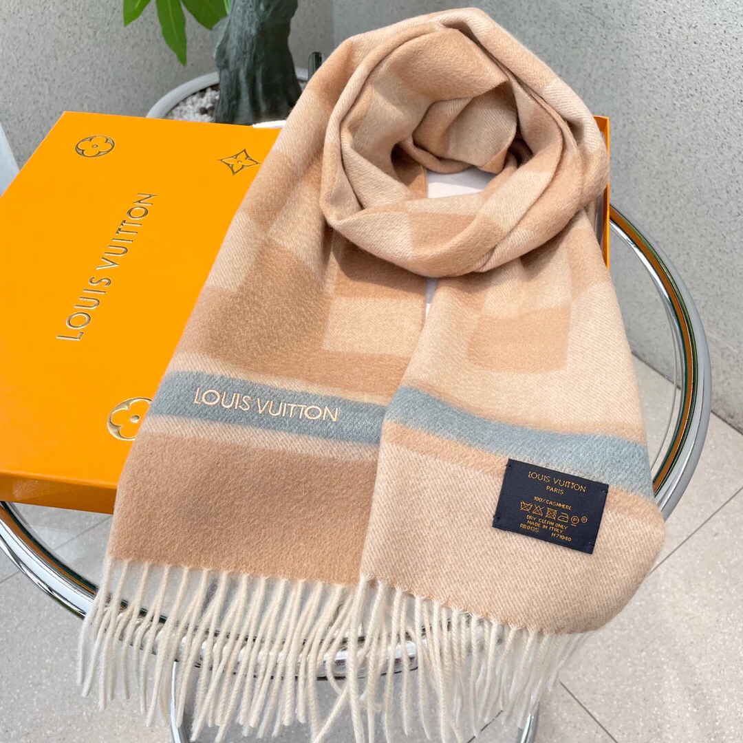 Шарф LV из чистого кашемира - 180 см - 32 см - бежевый