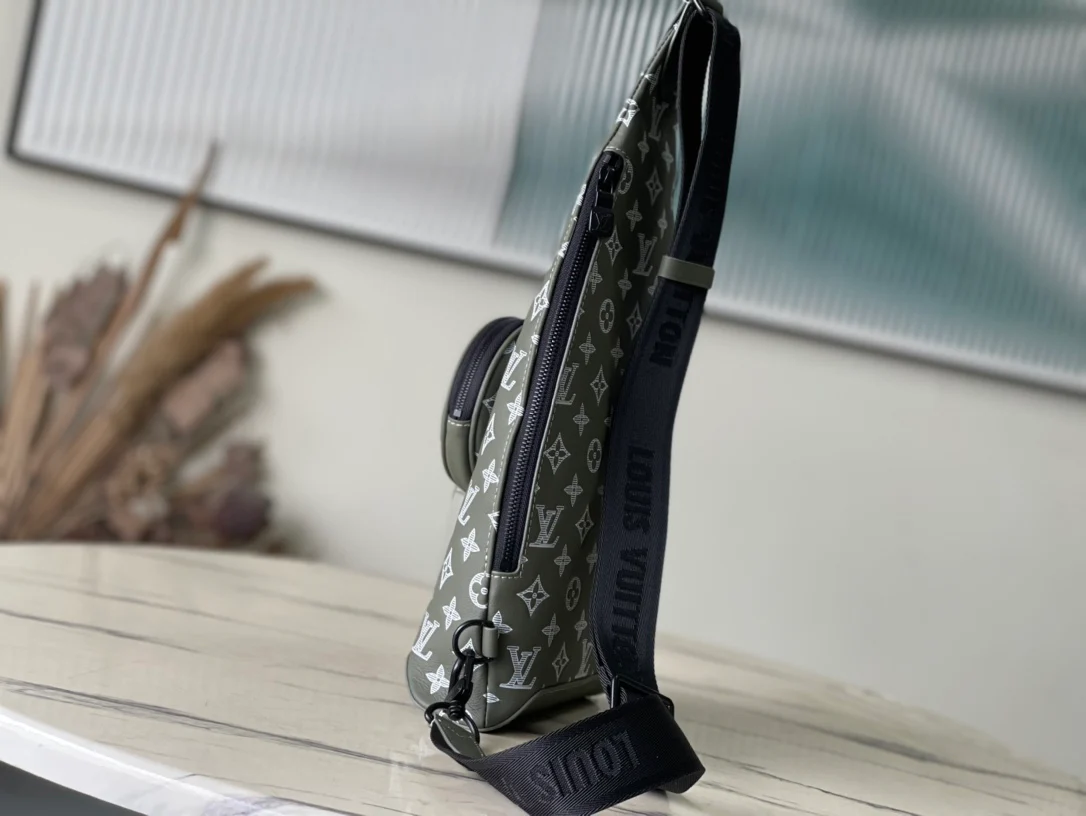 Сумка LV Duo с тиснением через плечо - зеленая