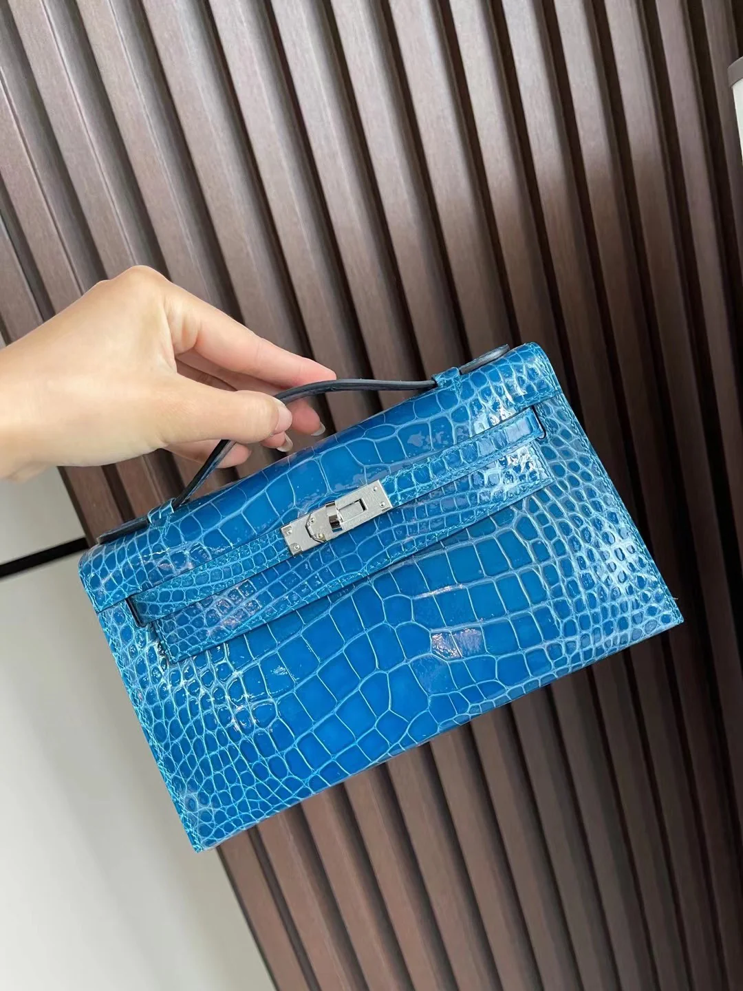 Hermes Kelly Mini 1st Generation Alligator 7W Ezmir Blue Silver Buckle