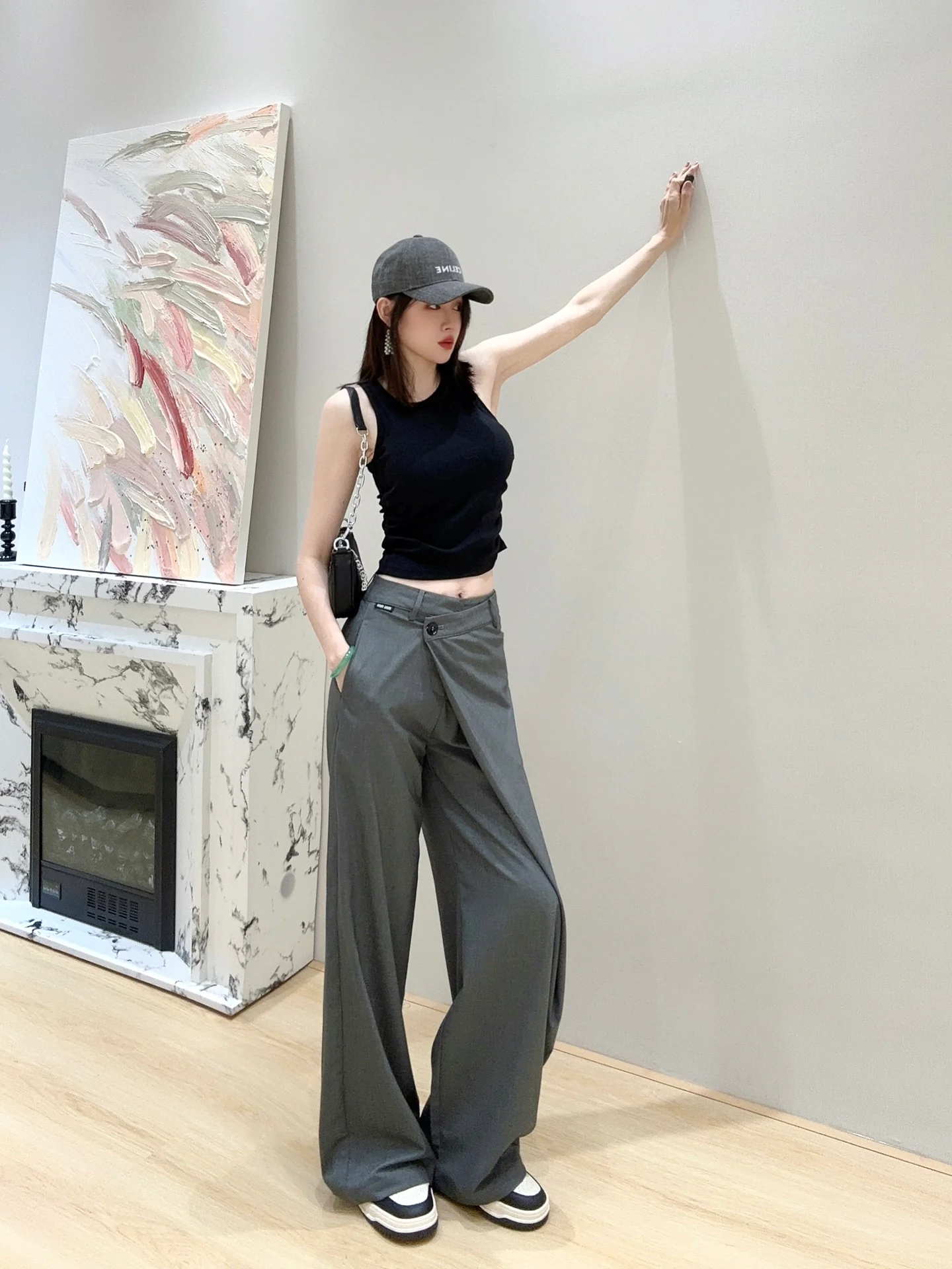 Miu Miu - 2404 - Новые брюки-платье с диагональной застежкой на пуговицы - Серые