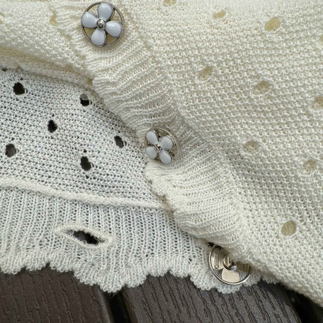 Chanel 2403 Весна/Лето Новинка Ажурный вязаный крючком топ - Белый