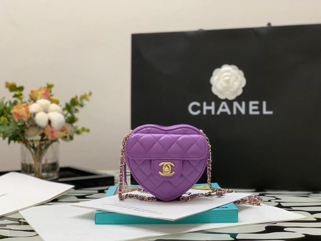 Сумка Chanel Heart с цепочкой и стеганым сердечком - Сумка из овечьей кожи в форме сердца - 8