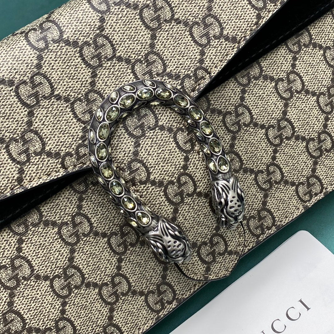 Сумка Gucci Dionysus - Монограммная канва, черная - 25 см x 7 см x 14 см