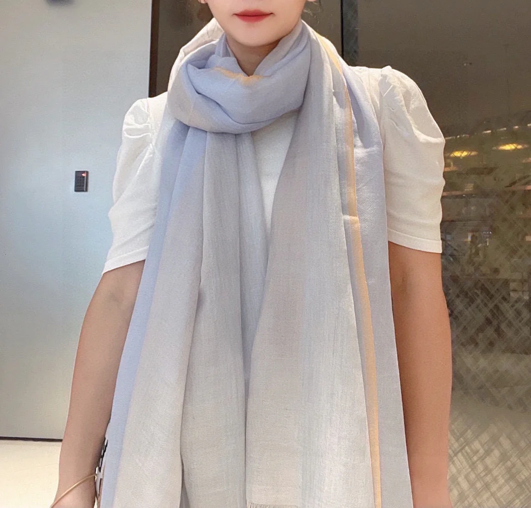 Классический клетчатый кашемировый шарф LV - 105-180 см - светло-голубой