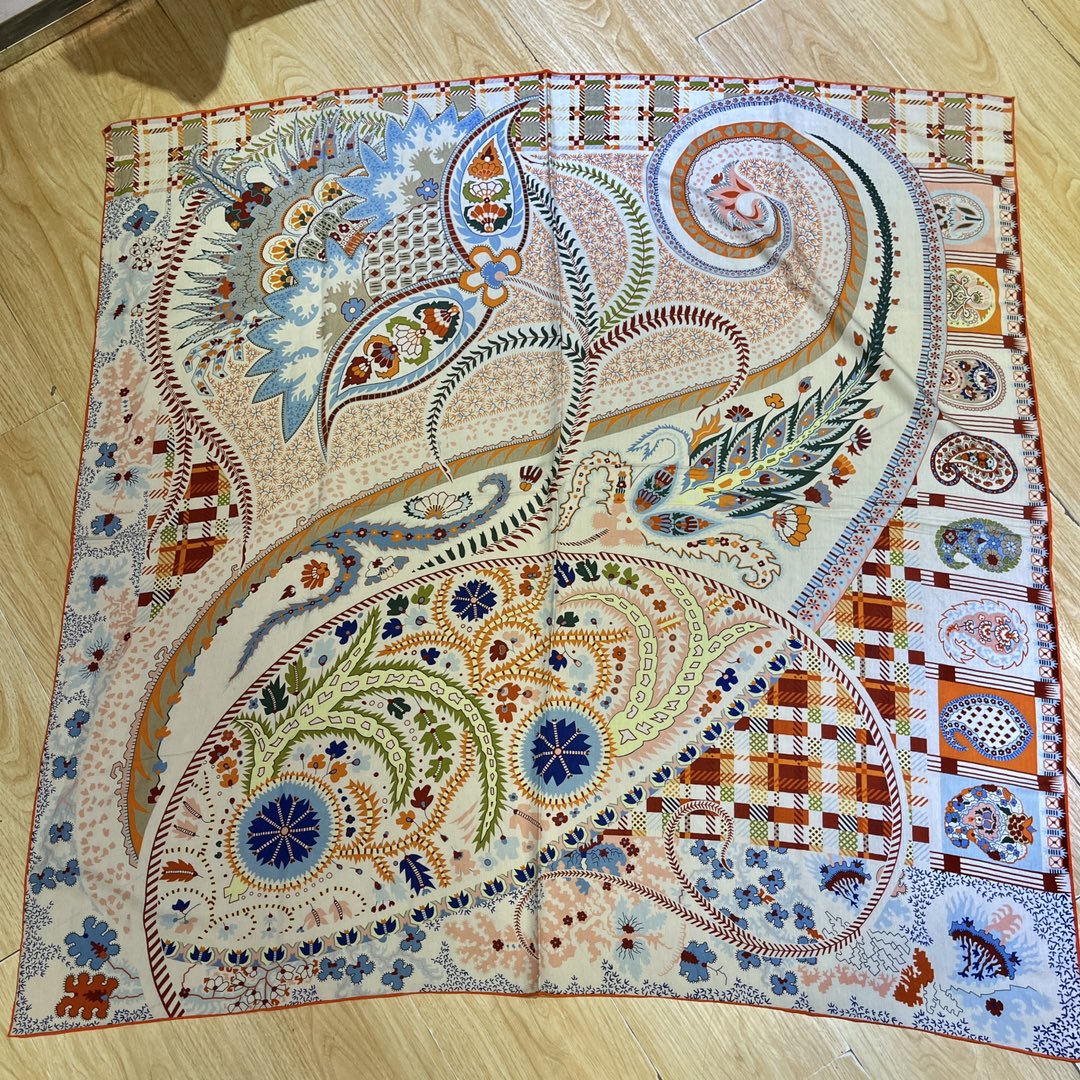 Бархатный шарф Hermes - 140 см - 30 - Шелк 70 - Шерсть - 1