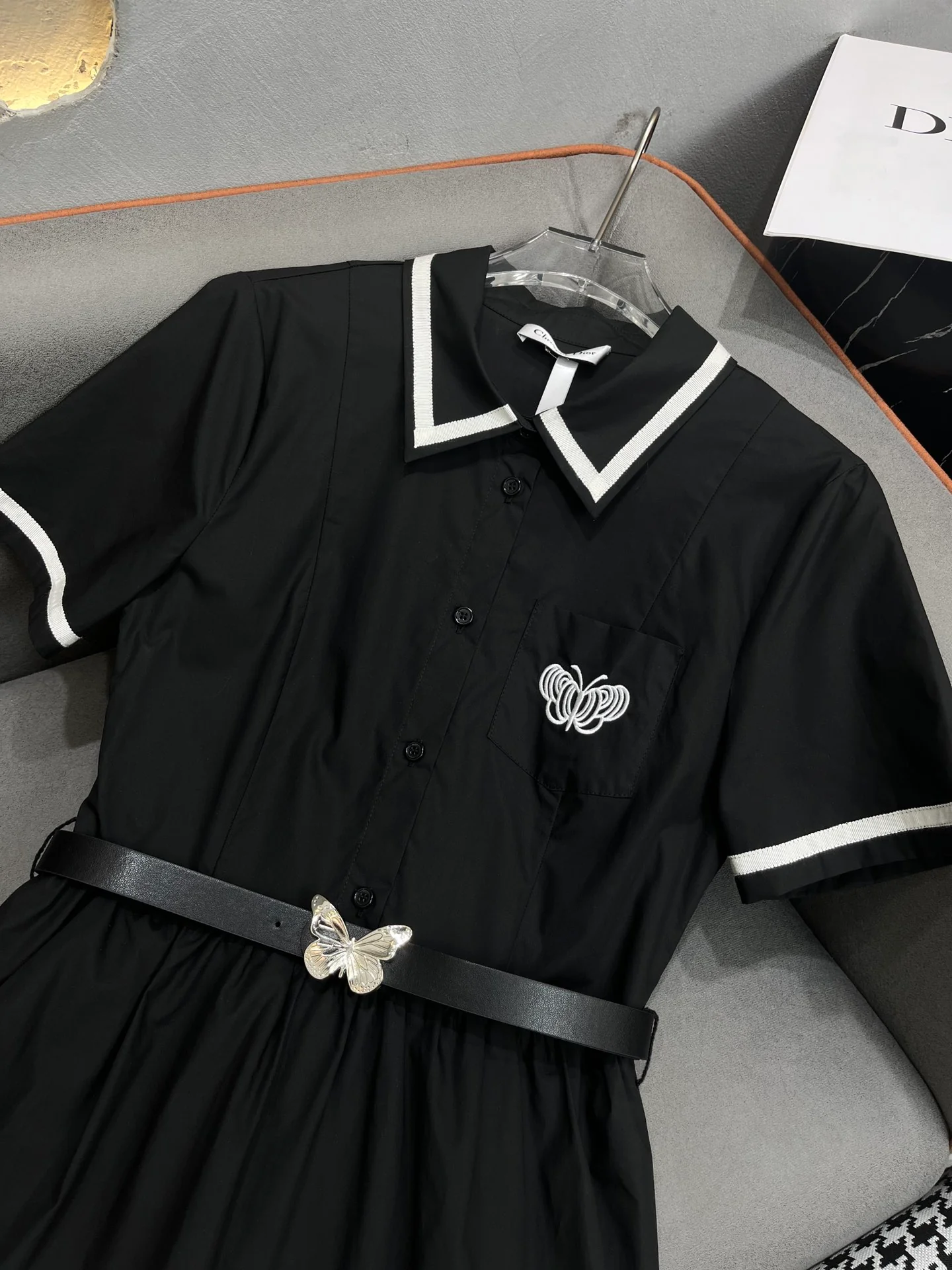 Платье Dior 2403-24ss Summer New с отложным воротником - черное