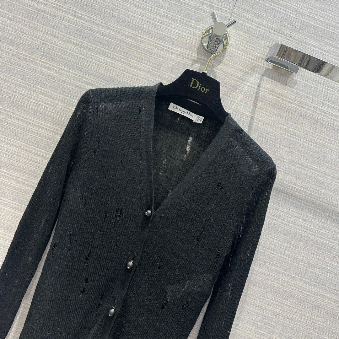 Кардиган Dior 2403-24 Early Spring Resort из льняной пряжи с эффектом потертости - черный