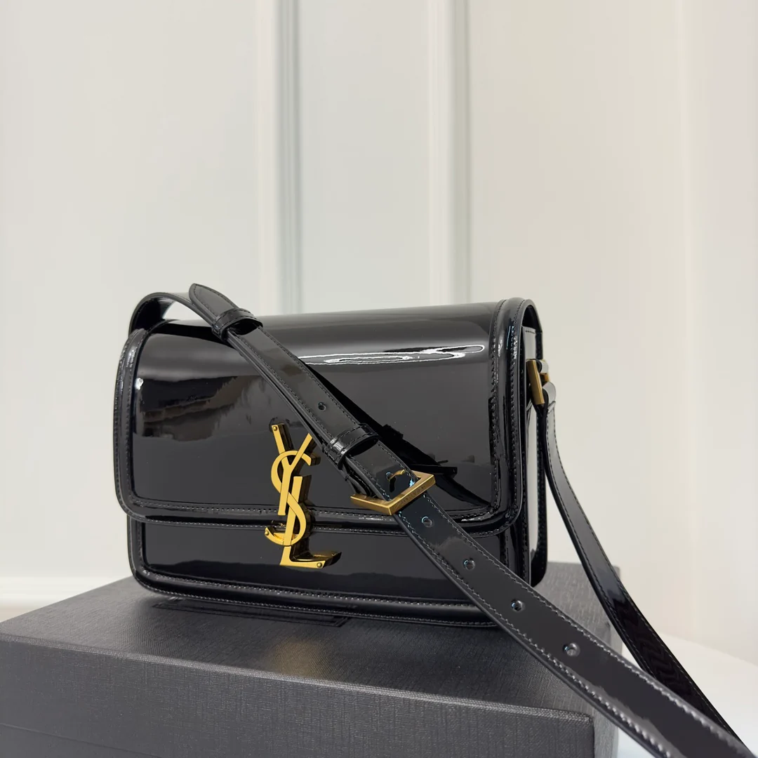 Сумка-тофу YSL Box Saint Laurent - Большая - Лакированная черная