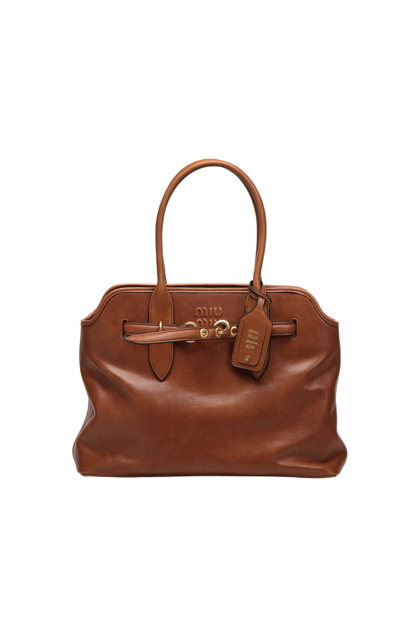 Сумка Miu Miu Aventure из кожи наппа, цвет дубово-коричневый, средний размер.